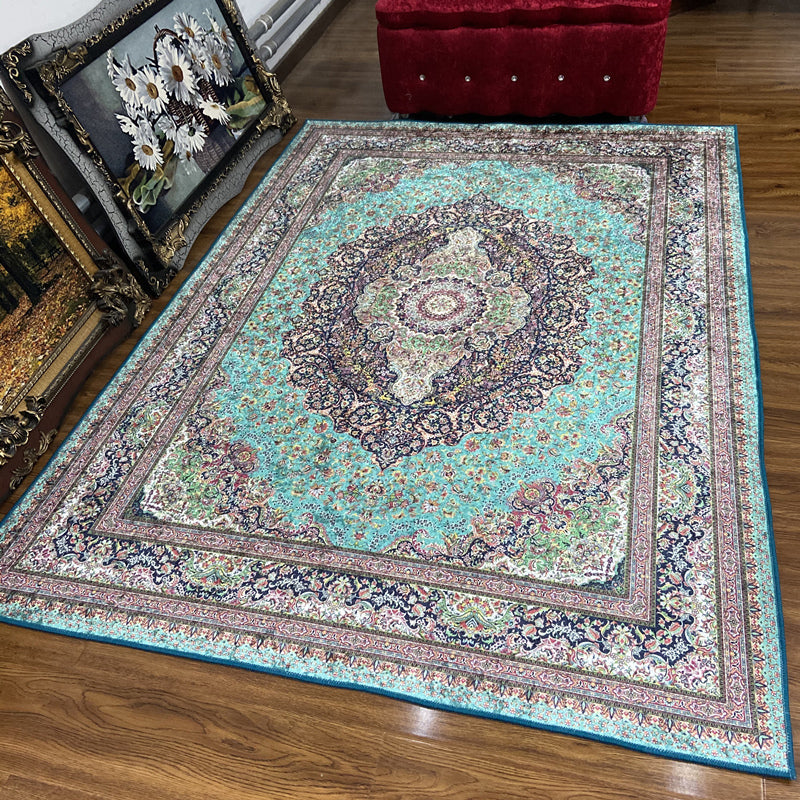 Glam Persian Indoor Rug Multi Color Floral Print Rug Anti-Slip Backing Machine Washable Pet Friendly Carpet for Living Room Green Clearhalo 'Area Rug' 'Moroccan' 'Rugs' Rug' 2059315