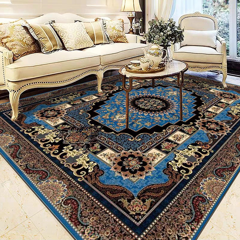 Glam Persian Indoor Rug Multi Color Floral Print Rug Anti-Slip Backing Machine Washable Pet Friendly Carpet for Living Room Blue Clearhalo 'Area Rug' 'Moroccan' 'Rugs' Rug' 2059328