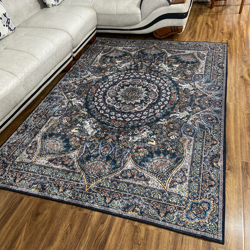 Glam Persian Indoor Rug Multi Color Floral Print Rug Anti-Slip Backing Machine Washable Pet Friendly Carpet for Living Room Black Clearhalo 'Area Rug' 'Moroccan' 'Rugs' Rug' 2059331