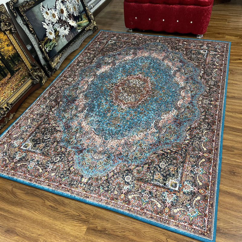 Glam Persian Indoor Rug Multi Color Floral Print Rug Anti-Slip Backing Machine Washable Pet Friendly Carpet for Living Room Lake Blue Clearhalo 'Area Rug' 'Moroccan' 'Rugs' Rug' 2059337