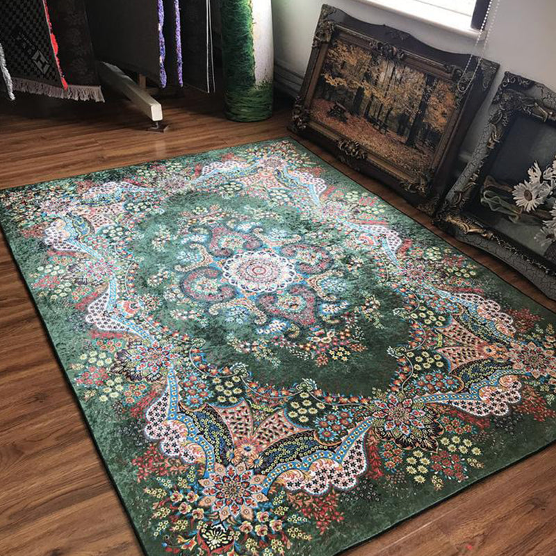 Glam Persian Indoor Rug Multi Color Floral Print Rug Anti-Slip Backing Machine Washable Pet Friendly Carpet for Living Room Turquoise Clearhalo 'Area Rug' 'Moroccan' 'Rugs' Rug' 2059340