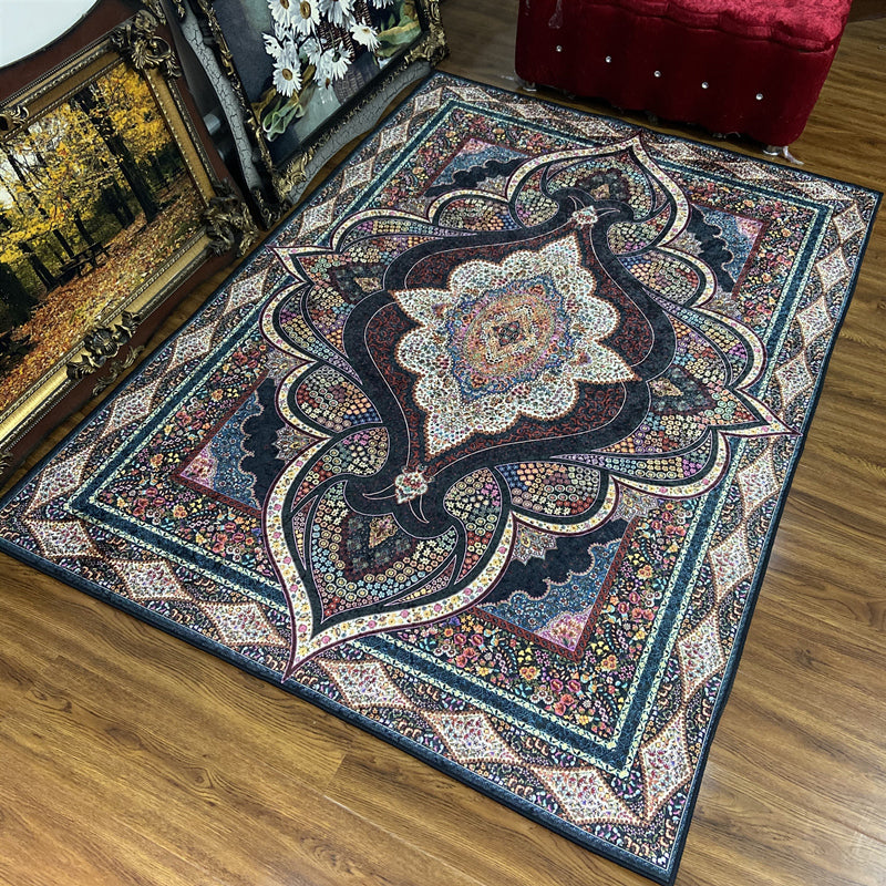 Glam Persian Indoor Rug Multi Color Floral Print Rug Anti-Slip Backing Machine Washable Pet Friendly Carpet for Living Room Brown Clearhalo 'Area Rug' 'Moroccan' 'Rugs' Rug' 2059342