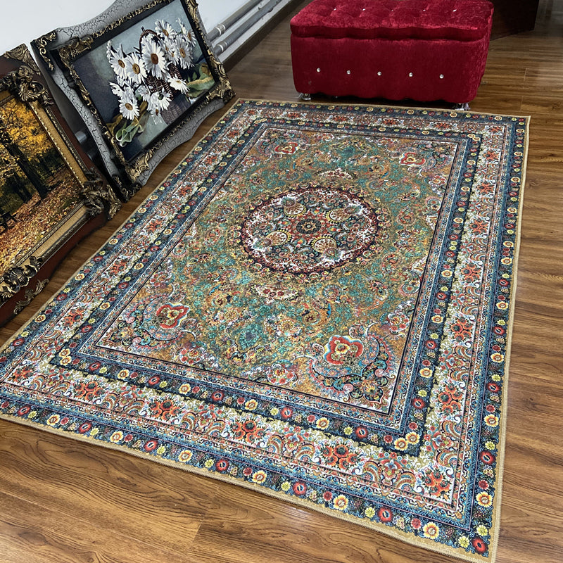 Glam Persian Indoor Rug Multi Color Floral Print Rug Anti-Slip Backing Machine Washable Pet Friendly Carpet for Living Room Gold Clearhalo 'Area Rug' 'Moroccan' 'Rugs' Rug' 2059345