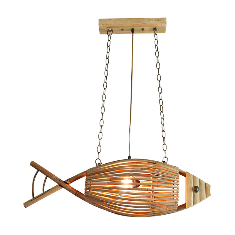 Bamboo Fish Cage Hanging Pendant Asian Style 2-Head Beige Ceiling Chandelier for Dining Room Clearhalo 'Ceiling Lights' 'Chandeliers' Lighting' options 2059363