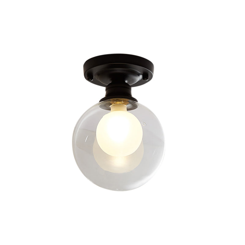 Black One Light Ceiling Lighting Industrial Clear Glass Globe/Round/Oval Shade Flush Mount Light for Living Room Clearhalo 'Ceiling Lights' 'Close To Ceiling Lights' 'Close to ceiling' 'Semi-flushmount' Lighting' 205948