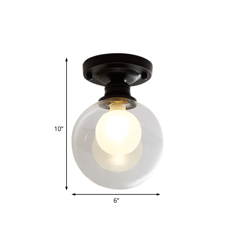 Black One Light Ceiling Lighting Industrial Clear Glass Globe/Round/Oval Shade Flush Mount Light for Living Room Clearhalo 'Ceiling Lights' 'Close To Ceiling Lights' 'Close to ceiling' 'Semi-flushmount' Lighting' 205949