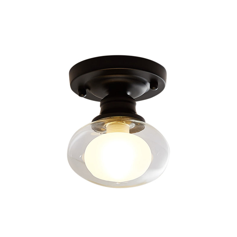 Black One Light Ceiling Lighting Industrial Clear Glass Globe/Round/Oval Shade Flush Mount Light for Living Room Clearhalo 'Ceiling Lights' 'Close To Ceiling Lights' 'Close to ceiling' 'Semi-flushmount' Lighting' 205952