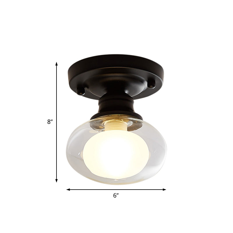 Black One Light Ceiling Lighting Industrial Clear Glass Globe/Round/Oval Shade Flush Mount Light for Living Room Clearhalo 'Ceiling Lights' 'Close To Ceiling Lights' 'Close to ceiling' 'Semi-flushmount' Lighting' 205953