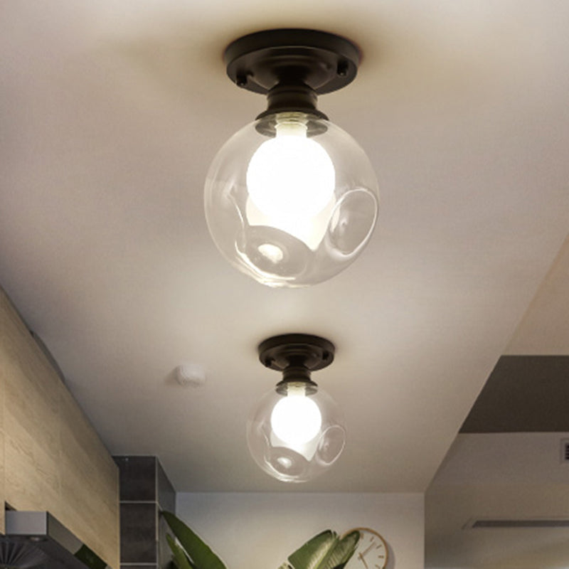 Black One Light Ceiling Lighting Industrial Clear Glass Globe/Round/Oval Shade Flush Mount Light for Living Room Clearhalo 'Ceiling Lights' 'Close To Ceiling Lights' 'Close to ceiling' 'Semi-flushmount' Lighting' 205955