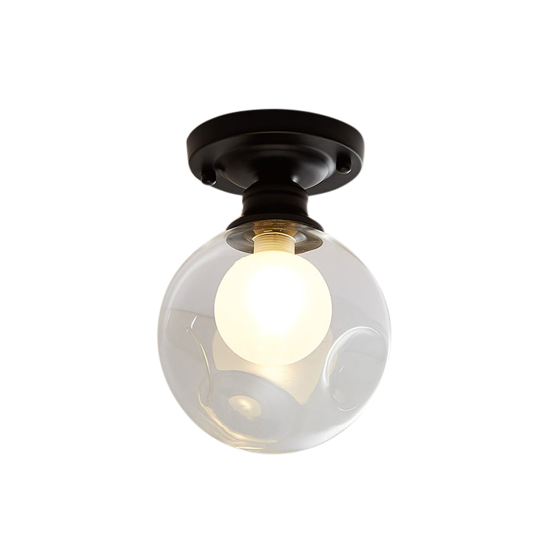 Black One Light Ceiling Lighting Industrial Clear Glass Globe/Round/Oval Shade Flush Mount Light for Living Room Clearhalo 'Ceiling Lights' 'Close To Ceiling Lights' 'Close to ceiling' 'Semi-flushmount' Lighting' 205956