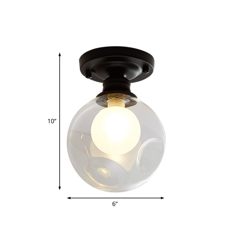 Black One Light Ceiling Lighting Industrial Clear Glass Globe/Round/Oval Shade Flush Mount Light for Living Room Clearhalo 'Ceiling Lights' 'Close To Ceiling Lights' 'Close to ceiling' 'Semi-flushmount' Lighting' 205957