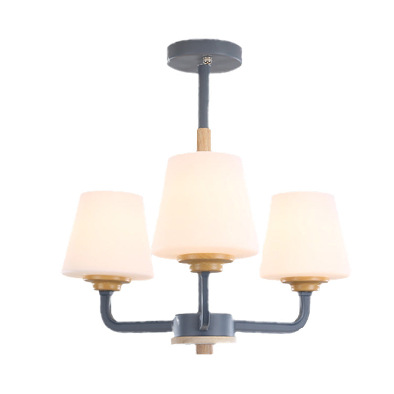 Cone Chandelier Light Fixture Modernism White Glass 3/5/6 Lights Hanging Ceiling Light in Grey/White/Green for Bedroom Clearhalo 'Ceiling Lights' 'Chandeliers' 'Modern Chandeliers' 'Modern' Lighting' 206070