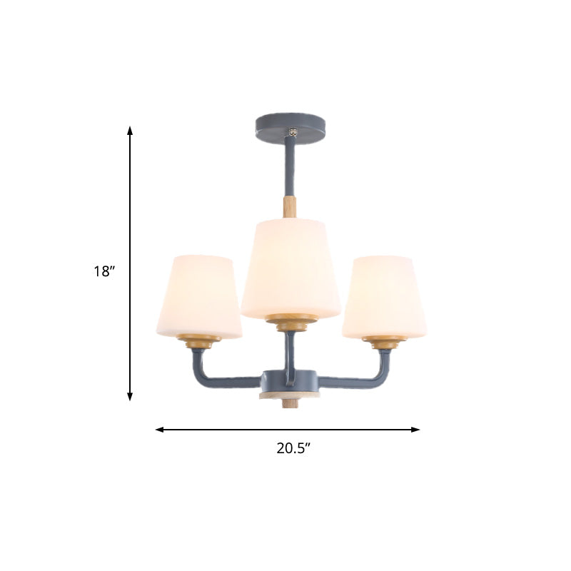 Cone Chandelier Light Fixture Modernism White Glass 3/5/6 Lights Hanging Ceiling Light in Grey/White/Green for Bedroom Clearhalo 'Ceiling Lights' 'Chandeliers' 'Modern Chandeliers' 'Modern' Lighting' 206071