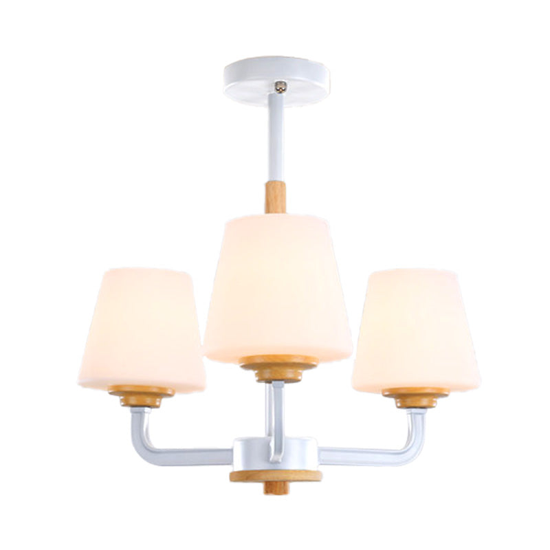 Cone Chandelier Light Fixture Modernism White Glass 3/5/6 Lights Hanging Ceiling Light in Grey/White/Green for Bedroom Clearhalo 'Ceiling Lights' 'Chandeliers' 'Modern Chandeliers' 'Modern' Lighting' 206099