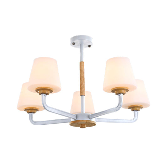 Cone Chandelier Light Fixture Modernism White Glass 3/5/6 Lights Hanging Ceiling Light in Grey/White/Green for Bedroom Clearhalo 'Ceiling Lights' 'Chandeliers' 'Modern Chandeliers' 'Modern' Lighting' 206102