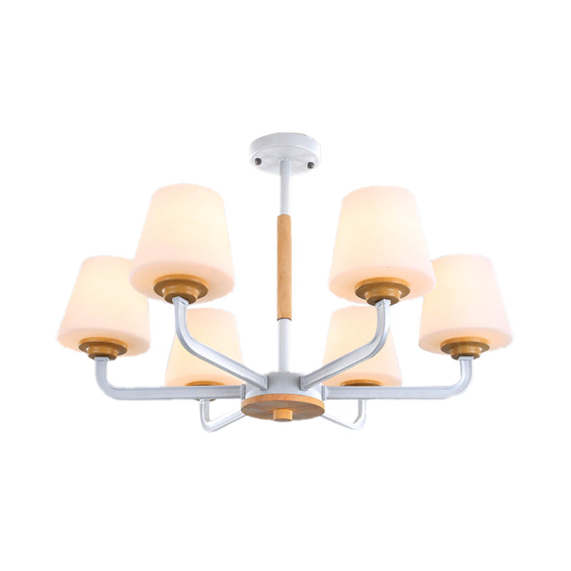 Cone Chandelier Light Fixture Modernism White Glass 3/5/6 Lights Hanging Ceiling Light in Grey/White/Green for Bedroom Clearhalo 'Ceiling Lights' 'Chandeliers' 'Modern Chandeliers' 'Modern' Lighting' 206105