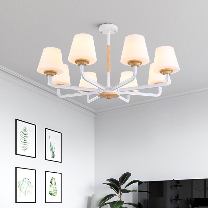 Cone Chandelier Light Fixture Modernism White Glass 3/5/6 Lights Hanging Ceiling Light in Grey/White/Green for Bedroom 8 White Clearhalo 'Ceiling Lights' 'Chandeliers' 'Modern Chandeliers' 'Modern' Lighting' 206106