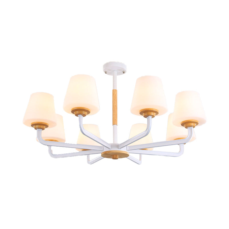 Cone Chandelier Light Fixture Modernism White Glass 3/5/6 Lights Hanging Ceiling Light in Grey/White/Green for Bedroom Clearhalo 'Ceiling Lights' 'Chandeliers' 'Modern Chandeliers' 'Modern' Lighting' 206108