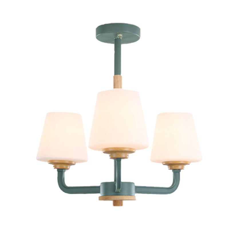 Cone Chandelier Light Fixture Modernism White Glass 3/5/6 Lights Hanging Ceiling Light in Grey/White/Green for Bedroom Clearhalo 'Ceiling Lights' 'Chandeliers' 'Modern Chandeliers' 'Modern' Lighting' 206111