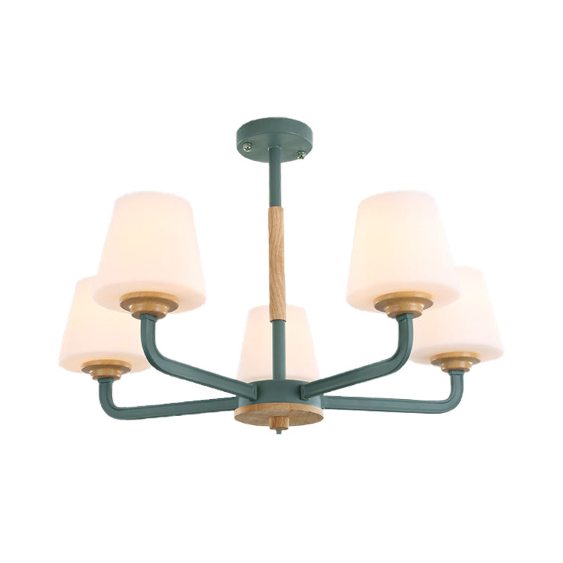 Cone Chandelier Light Fixture Modernism White Glass 3/5/6 Lights Hanging Ceiling Light in Grey/White/Green for Bedroom Clearhalo 'Ceiling Lights' 'Chandeliers' 'Modern Chandeliers' 'Modern' Lighting' 206114