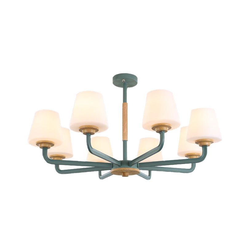 Cone Chandelier Light Fixture Modernism White Glass 3/5/6 Lights Hanging Ceiling Light in Grey/White/Green for Bedroom Clearhalo 'Ceiling Lights' 'Chandeliers' 'Modern Chandeliers' 'Modern' Lighting' 206119