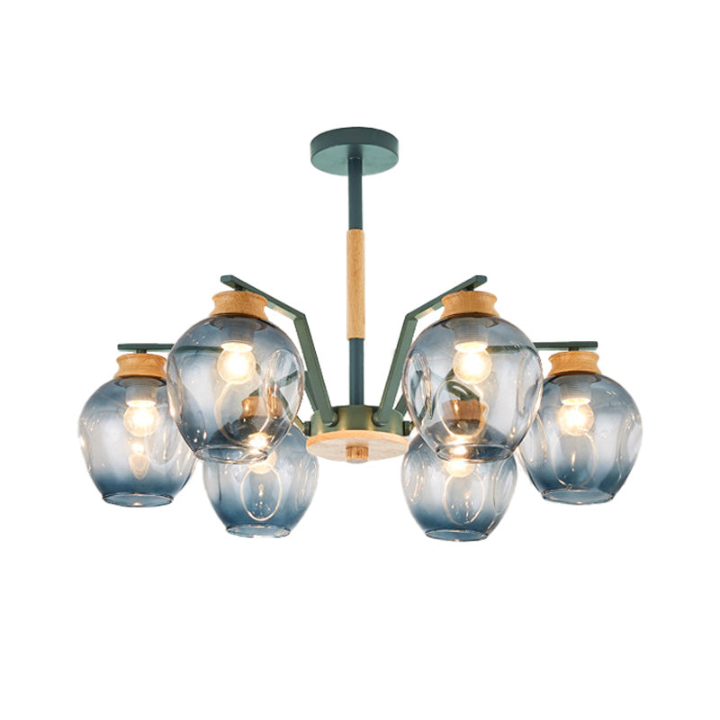 Modernism Starburst Chandelier Pendant Light Dimpled Blown Glass 6/8/10 Lights Hanging Ceiling Light in Grey/Green Clearhalo 'Ceiling Lights' 'Chandeliers' 'Glass shade' 'Glass' 'Modern Chandeliers' 'Modern' Lighting' 206135