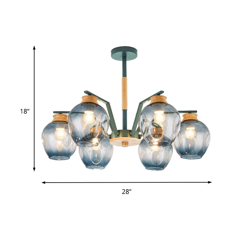 Modernism Starburst Chandelier Pendant Light Dimpled Blown Glass 6/8/10 Lights Hanging Ceiling Light in Grey/Green Clearhalo 'Ceiling Lights' 'Chandeliers' 'Glass shade' 'Glass' 'Modern Chandeliers' 'Modern' Lighting' 206136