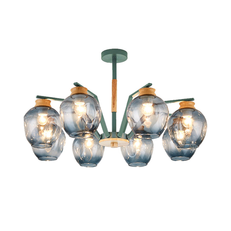 Modernism Starburst Chandelier Pendant Light Dimpled Blown Glass 6/8/10 Lights Hanging Ceiling Light in Grey/Green Clearhalo 'Ceiling Lights' 'Chandeliers' 'Glass shade' 'Glass' 'Modern Chandeliers' 'Modern' Lighting' 206139