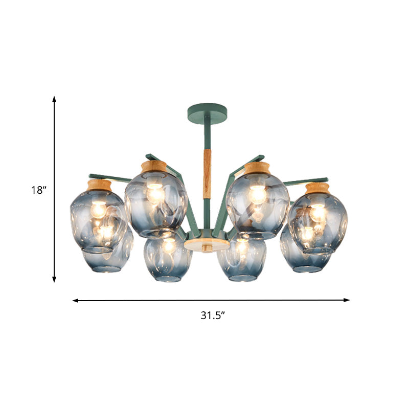 Modernism Starburst Chandelier Pendant Light Dimpled Blown Glass 6/8/10 Lights Hanging Ceiling Light in Grey/Green Clearhalo 'Ceiling Lights' 'Chandeliers' 'Glass shade' 'Glass' 'Modern Chandeliers' 'Modern' Lighting' 206140