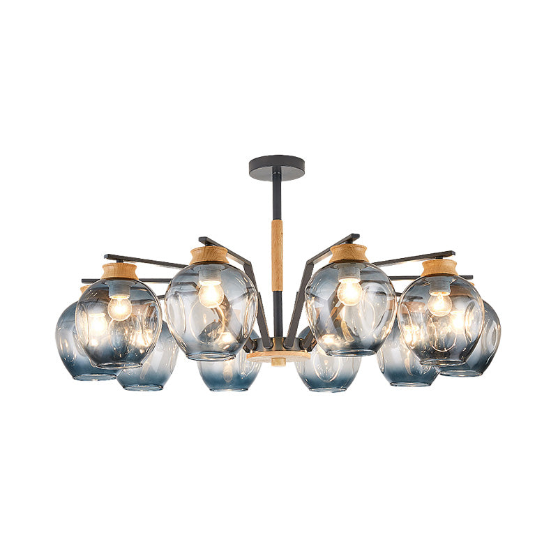 Modernism Starburst Chandelier Pendant Light Dimpled Blown Glass 6/8/10 Lights Hanging Ceiling Light in Grey/Green Clearhalo 'Ceiling Lights' 'Chandeliers' 'Glass shade' 'Glass' 'Modern Chandeliers' 'Modern' Lighting' 206144