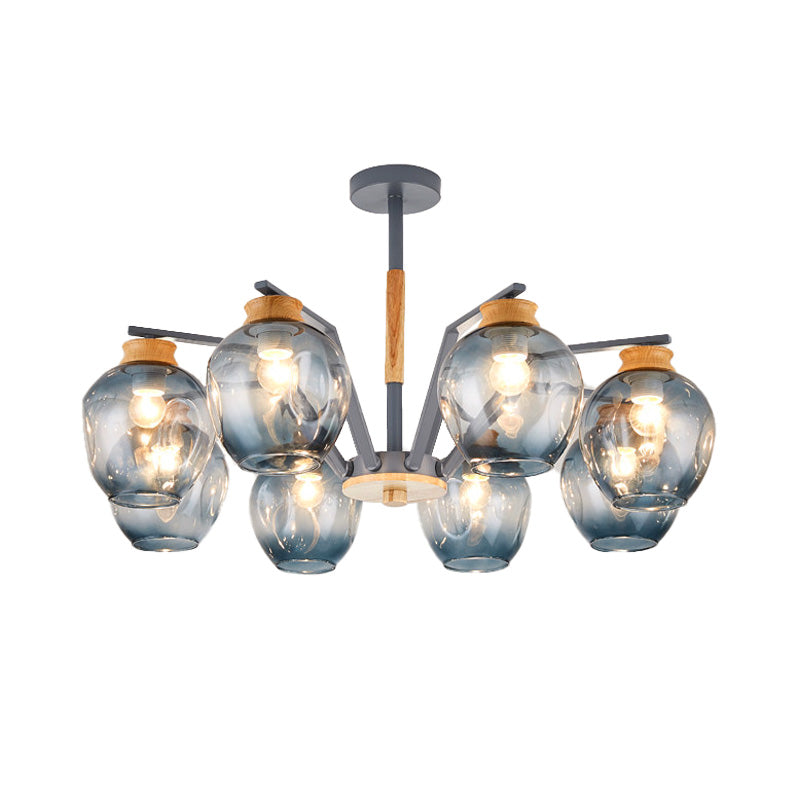 Modernism Starburst Chandelier Pendant Light Dimpled Blown Glass 6/8/10 Lights Hanging Ceiling Light in Grey/Green Clearhalo 'Ceiling Lights' 'Chandeliers' 'Glass shade' 'Glass' 'Modern Chandeliers' 'Modern' Lighting' 206147