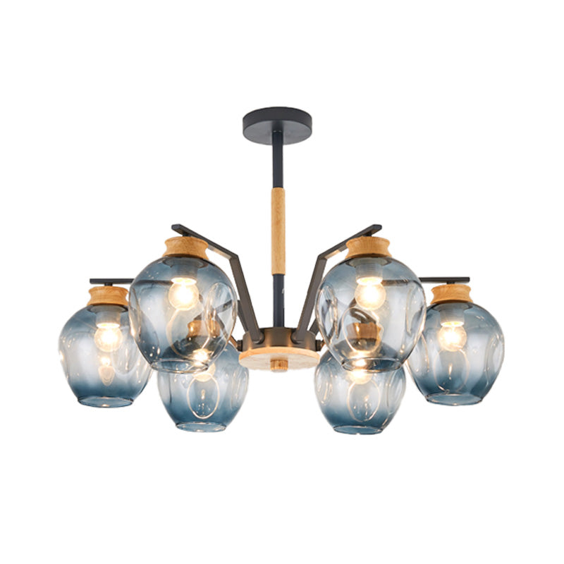 Modernism Starburst Chandelier Pendant Light Dimpled Blown Glass 6/8/10 Lights Hanging Ceiling Light in Grey/Green Clearhalo 'Ceiling Lights' 'Chandeliers' 'Glass shade' 'Glass' 'Modern Chandeliers' 'Modern' Lighting' 206150