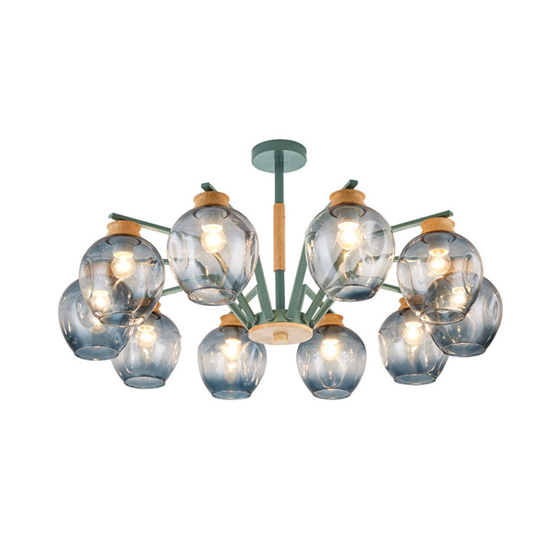 Modernism Starburst Chandelier Pendant Light Dimpled Blown Glass 6/8/10 Lights Hanging Ceiling Light in Grey/Green Clearhalo 'Ceiling Lights' 'Chandeliers' 'Glass shade' 'Glass' 'Modern Chandeliers' 'Modern' Lighting' 206154