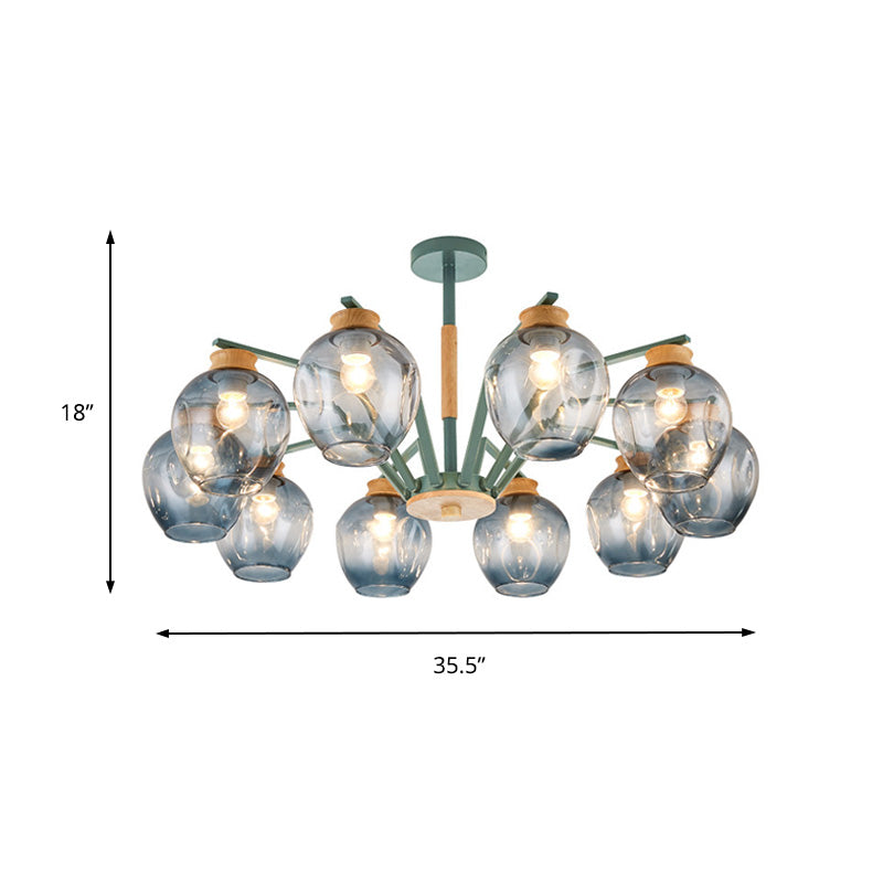 Modernism Starburst Chandelier Pendant Light Dimpled Blown Glass 6/8/10 Lights Hanging Ceiling Light in Grey/Green Clearhalo 'Ceiling Lights' 'Chandeliers' 'Glass shade' 'Glass' 'Modern Chandeliers' 'Modern' Lighting' 206155