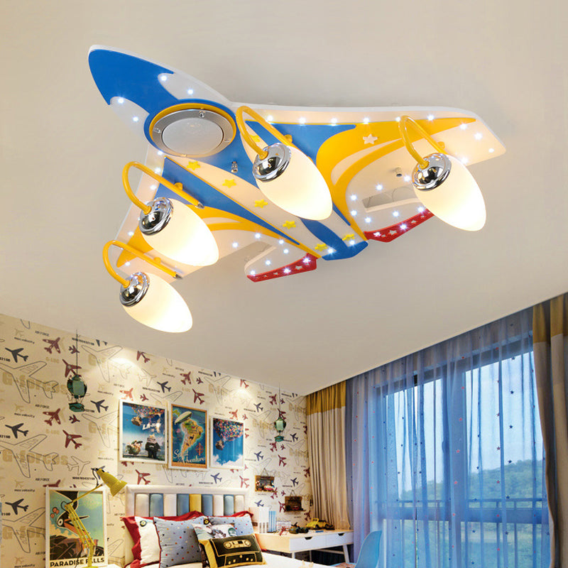 Game Room Fighter Airplane Ceiling Fixture Wood Creative LED Flush Mont Light White Clearhalo 'Ceiling Lights' 'Close To Ceiling Lights' 'Close to ceiling' 'Flush mount' Lighting' 206156