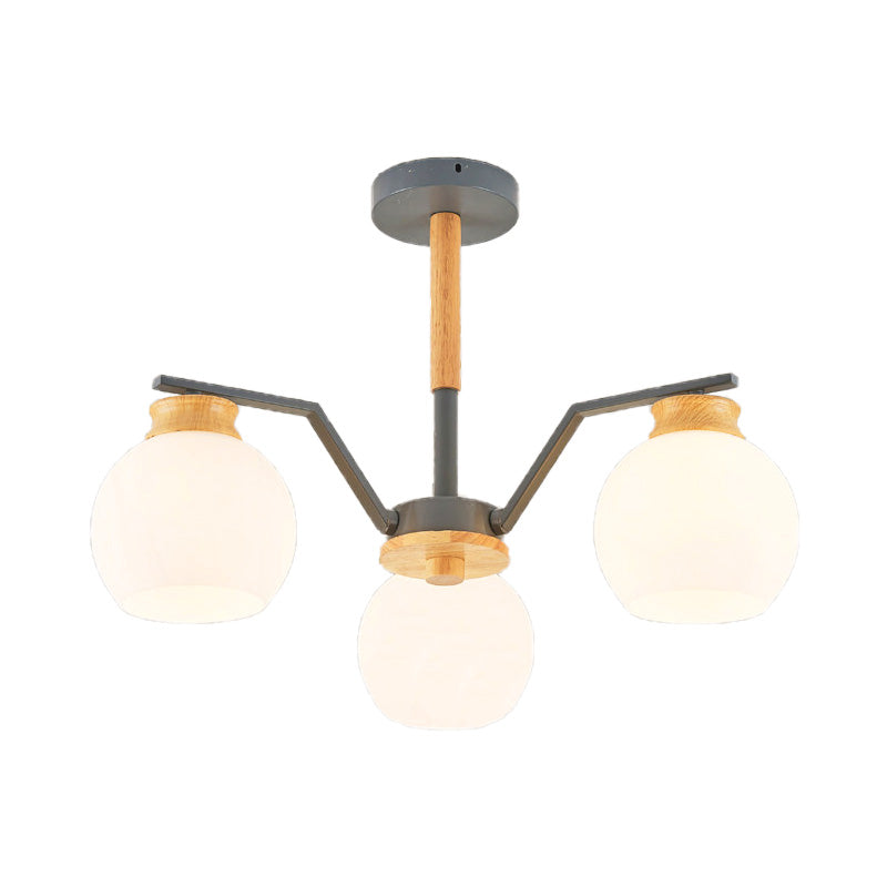 3/5/6 Lights Globe Pendant Chandelier Contemporary Milk Glass Hanging Pendant Light in Grey for Bedroom Clearhalo 'Ceiling Lights' 'Chandeliers' 'Glass shade' 'Glass' 'Modern Chandeliers' 'Modern' Lighting' 206173