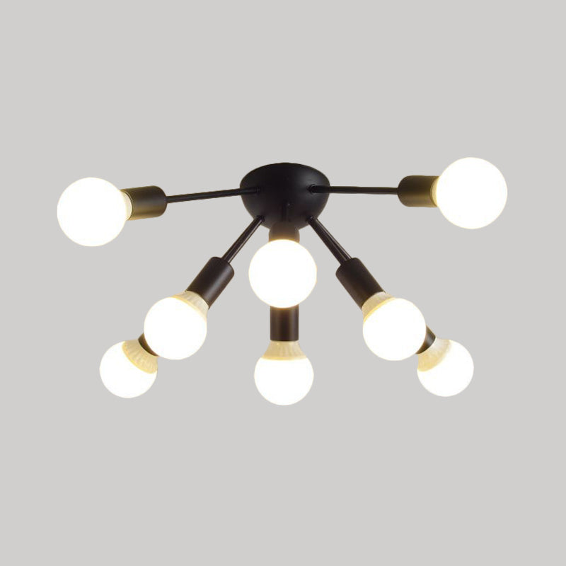 Metal Sputnik Semi Flush Mount Modern 8/12 Lights White/Black/Gold Semi Flush Ceiling Light for Living Room Clearhalo 'Ceiling Lights' 'Close To Ceiling Lights' 'Close to ceiling' 'Semi-flushmount' Lighting' 206199