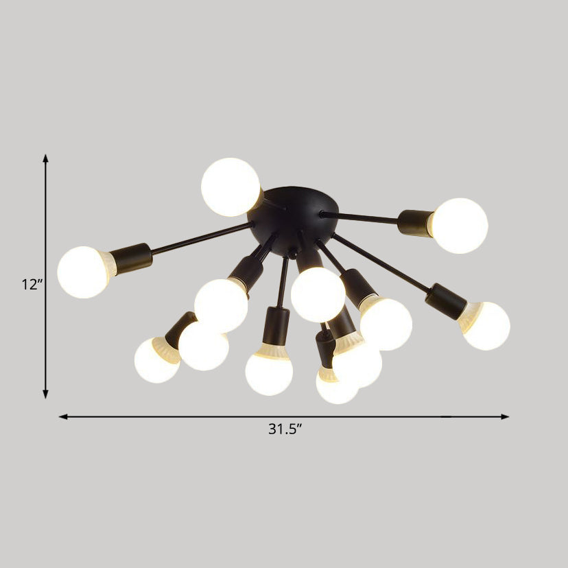 Metal Sputnik Semi Flush Mount Modern 8/12 Lights White/Black/Gold Semi Flush Ceiling Light for Living Room Clearhalo 'Ceiling Lights' 'Close To Ceiling Lights' 'Close to ceiling' 'Semi-flushmount' Lighting' 206204