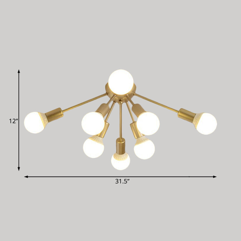 Metal Sputnik Semi Flush Mount Modern 8/12 Lights White/Black/Gold Semi Flush Ceiling Light for Living Room Clearhalo 'Ceiling Lights' 'Close To Ceiling Lights' 'Close to ceiling' 'Semi-flushmount' Lighting' 206214