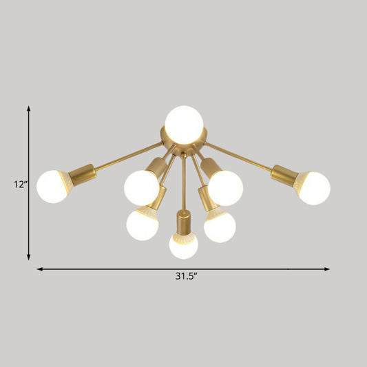 Metal Sputnik Semi Flush Mount Modern 8/12 Lights White/Black/Gold Semi Flush Ceiling Light for Living Room Clearhalo 'Ceiling Lights' 'Close To Ceiling Lights' 'Close to ceiling' 'Semi-flushmount' Lighting' 206214