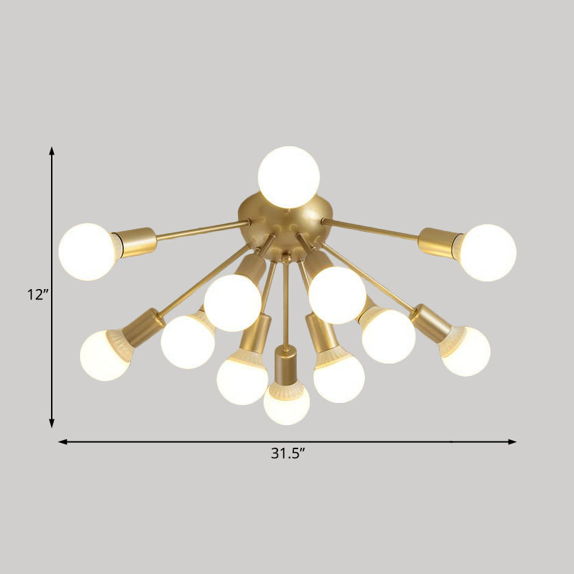 Metal Sputnik Semi Flush Mount Modern 8/12 Lights White/Black/Gold Semi Flush Ceiling Light for Living Room Clearhalo 'Ceiling Lights' 'Close To Ceiling Lights' 'Close to ceiling' 'Semi-flushmount' Lighting' 206218