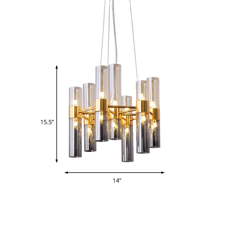 Gold Pipe Chandelier Light Fixture Modernism Smoke Glass 14/24/26 Lights Pendant Light Fixture for Bedroom Clearhalo 'Ceiling Lights' 'Chandeliers' 'Modern Chandeliers' 'Modern' Lighting' 206222