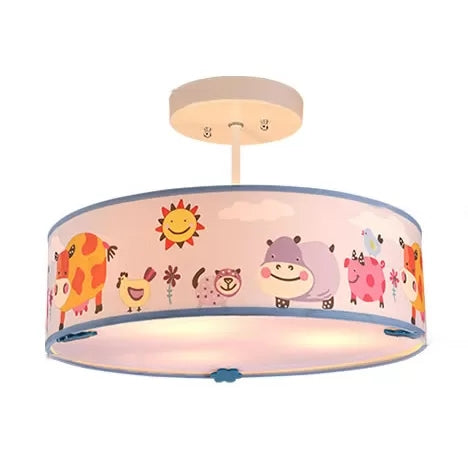 Acrylic Drum Semi Flushmount Light with Animal Nursing Room Cartoon Ceiling Light Blue Clearhalo 'Ceiling Lights' 'Close To Ceiling Lights' 'Close to ceiling' 'Flush mount' Lighting' 20624