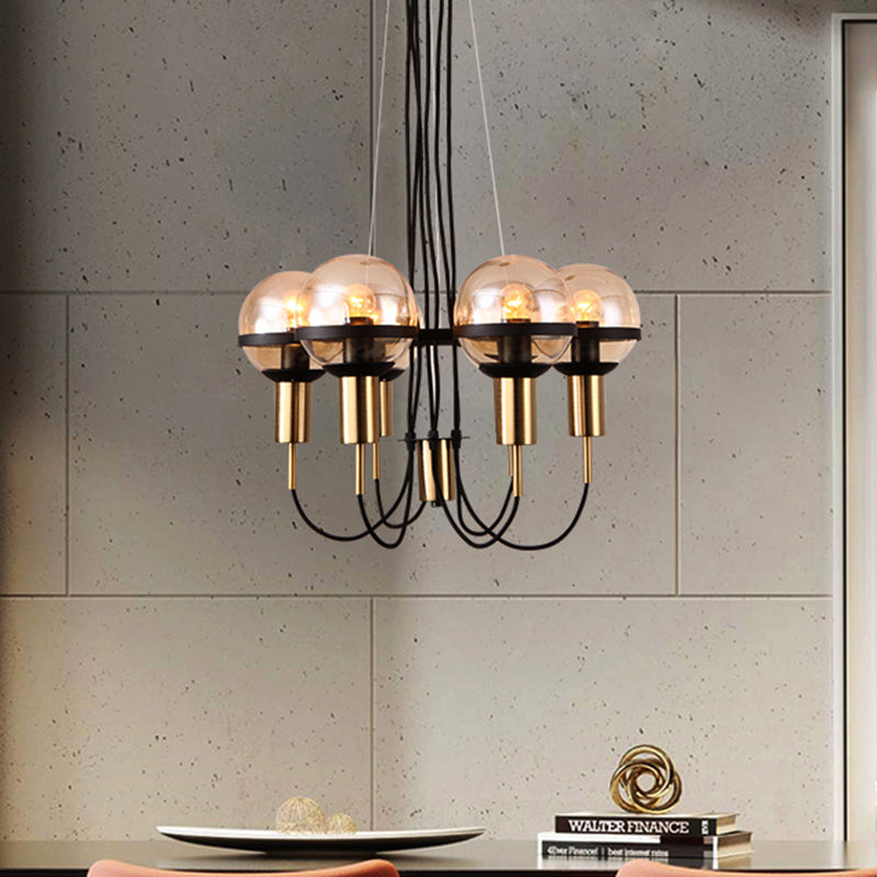 Global Glass Shade Chandelier Light Modern 6/8 Lights Brass Hanging Ceiling Light for Living Room 6 Brass Clearhalo 'Ceiling Lights' 'Chandeliers' 'Glass shade' 'Glass' 'Modern Chandeliers' 'Modern' Lighting' 206243