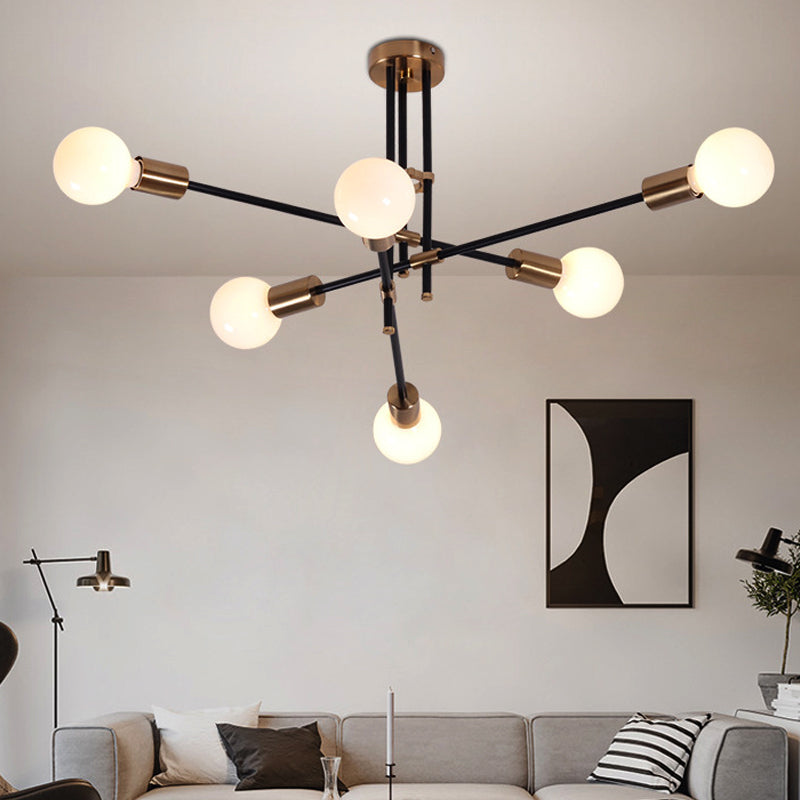 Modernist Sputnik Chandelier Lighting Opal Glass 6 Lights Living Room Hanging Light Brass Clearhalo 'Ceiling Lights' 'Chandeliers' 'Modern Chandeliers' 'Modern' Lighting' 206257