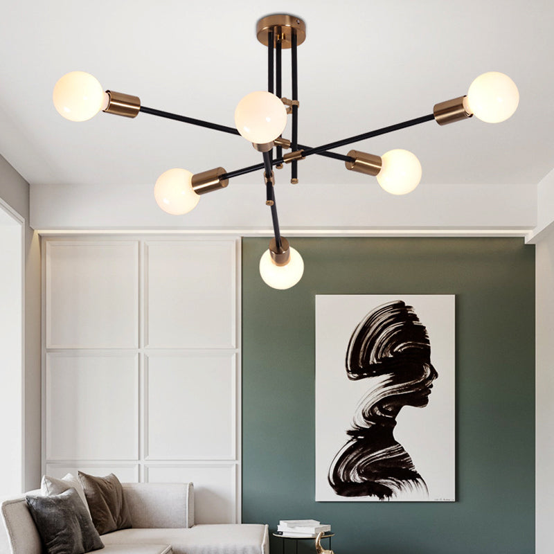 Modernist Sputnik Chandelier Lighting Opal Glass 6 Lights Living Room Hanging Light Clearhalo 'Ceiling Lights' 'Chandeliers' 'Modern Chandeliers' 'Modern' Lighting' 206258