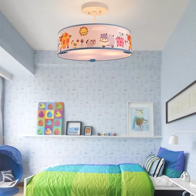 Acrylic Drum Semi Flushmount Light with Animal Nursing Room Cartoon Ceiling Light Clearhalo 'Ceiling Lights' 'Close To Ceiling Lights' 'Close to ceiling' 'Flush mount' Lighting' 20626