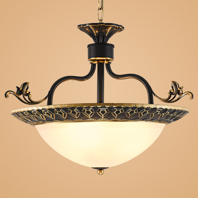 3 Bulbs Ceiling Lamp with Bowl Shade Metal Traditional Dining Room Chandelier Pendant Light in Gray and Black Clearhalo 'Ceiling Lights' 'Chandeliers' Lighting' options 206263