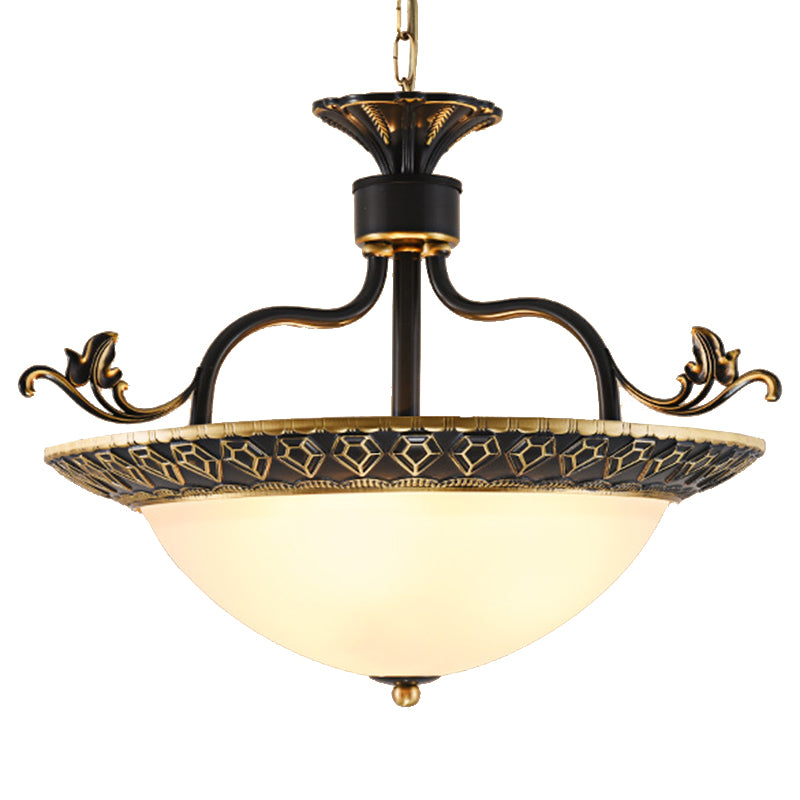 3 Bulbs Ceiling Lamp with Bowl Shade Metal Traditional Dining Room Chandelier Pendant Light in Gray and Black Clearhalo 'Ceiling Lights' 'Chandeliers' Lighting' options 206264