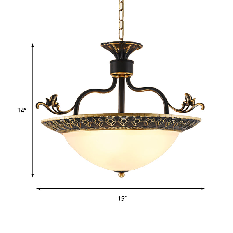 3 Bulbs Ceiling Lamp with Bowl Shade Metal Traditional Dining Room Chandelier Pendant Light in Gray and Black Clearhalo 'Ceiling Lights' 'Chandeliers' Lighting' options 206265